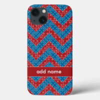 Colorful Chevron Pattern with Bricks Red Blue