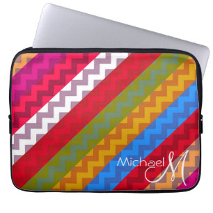 Colorful Chevron Zigzag Pattern Custom Monogram 2 Laptop Sleeve