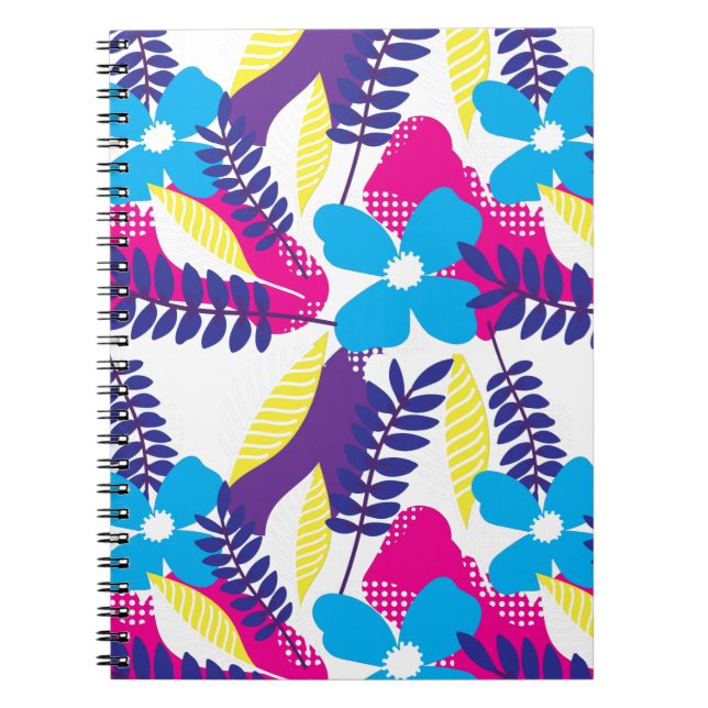 Colorful Chic Floral & Dot Pattern with Leaves Notebook (Front)