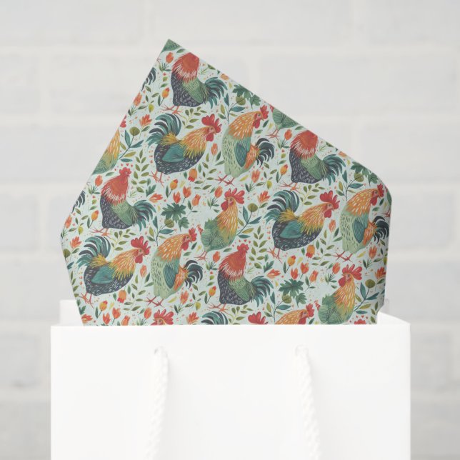 Colorful Chicken Art Pattern Background Tissue Paper (Gift Bag)