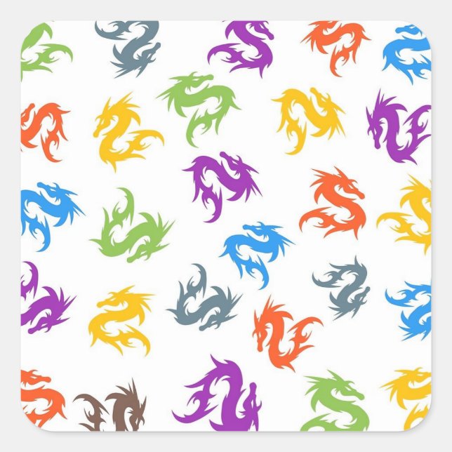 COLORFUL CHINESE DRAGON PATTERN SQUARE STICKER (Front)