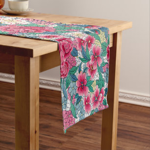 Colorful Chinese Floral Pattern Short Table Runner