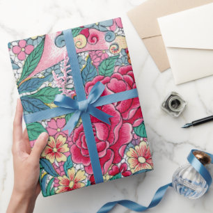 Colorful Chinese Floral Pattern Wrapping Paper