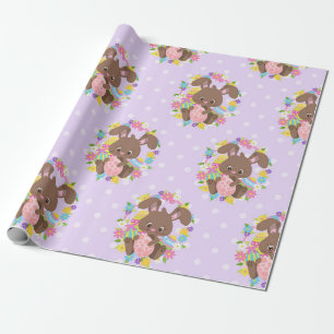 COLORFUL CHOCOLATE EASTER BUNNIES & EGGS WRAPPING PAPER