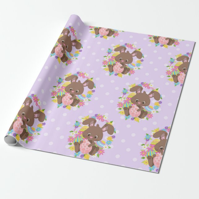 COLORFUL CHOCOLATE EASTER BUNNIES & EGGS WRAPPING PAPER (Unrolled)