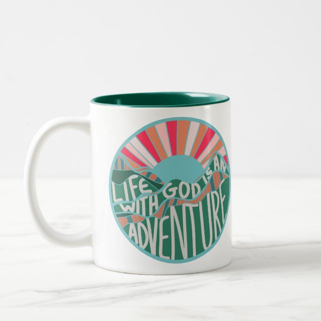 Colorful Christian Mountain Adventure  Two-Tone Coffee Mug (Left)