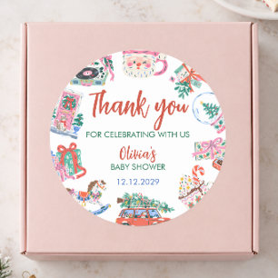 Colorful Christmas Baby Shower Thank You Favor Classic Round Sticker