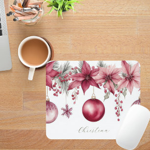 Colorful Christmas Baubles with Flowers Mouse Mat