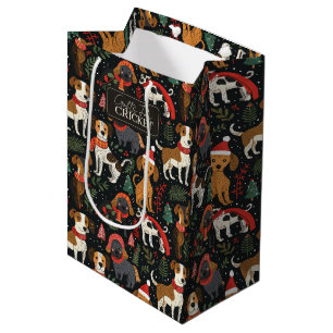 Colorful Christmas Dogs Pattern Medium Gift Bag