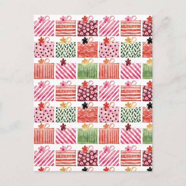 Colorful Christmas Gift Pattern Holiday Postcard (Front)