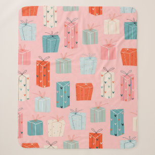 Colorful Christmas gifts on a pink background. Sea Sherpa Blanket