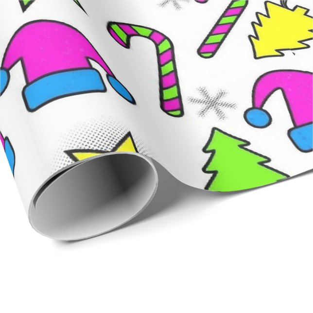 Colorful Christmas Holiday Seamless Pattern Wrapping Paper (Roll Corner)