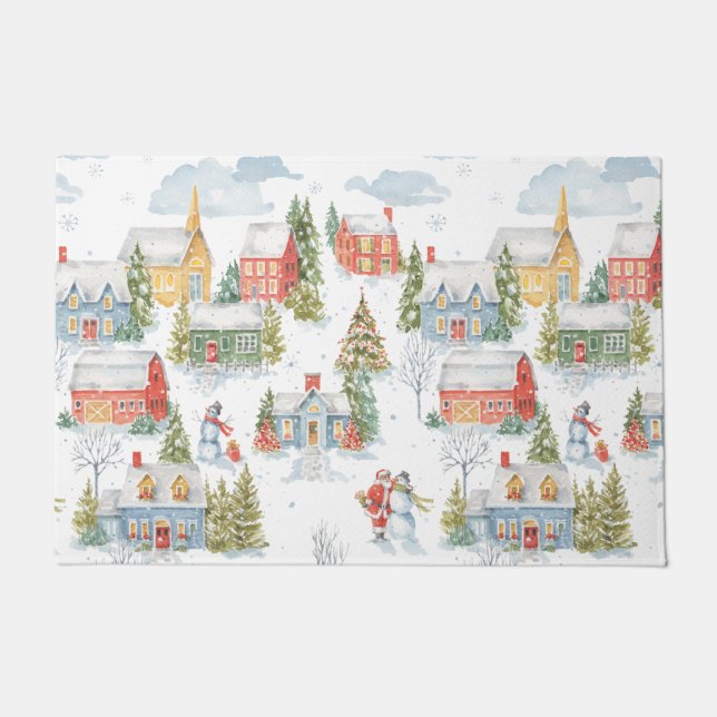Colorful Christmas Holiday Watercolor Doormat (Front)