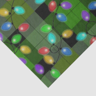 Colorful Christmas Lights Green Plaid Tissue Paper