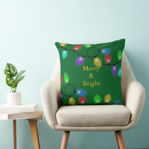 Colorful Christmas Lights On Green  Cushion