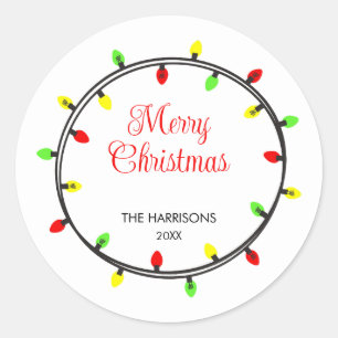 Colorful Christmas Lights Round Frame Classic Round Sticker