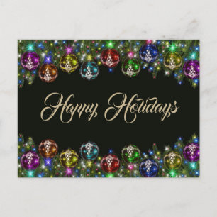 Colorful Christmas Ornaments Black Postcard