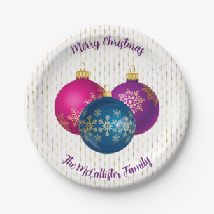 Colorful Christmas Ornaments Paper Plate