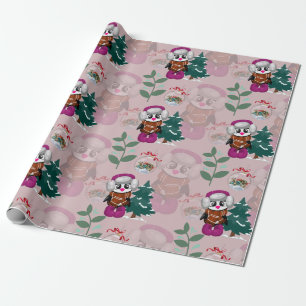 Colorful Christmas Pattern Cute Christmas Penguin  Wrapping Paper