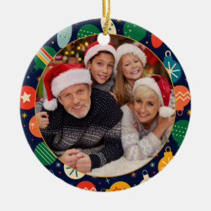 Colorful Christmas Pattern One Photo Ceramic Tree Decoration
