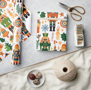 Colorful Christmas Pattern With Nutcrackers Wrapping Paper