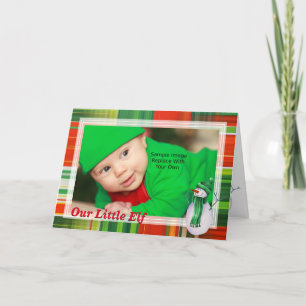 Colorful Christmas Plaid And Snowman / Photo Holiday Card