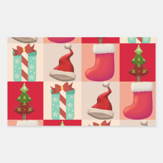 COLORFUL CHRISTMAS PRESENTS SANTA CANDY  TREE RECTANGULAR STICKER