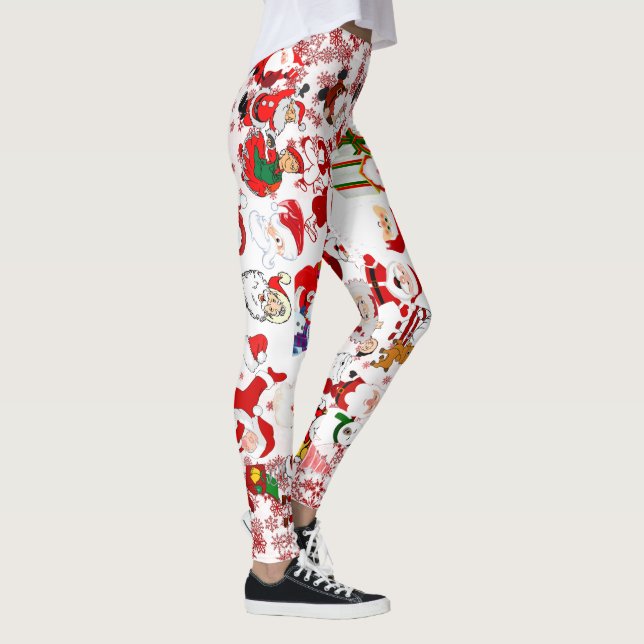 Colorful Christmas Santa Claus Moods Red Snowflake Leggings (Right)