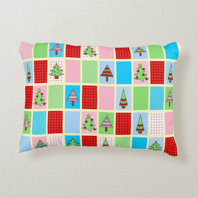 Colorful Christmas Squares Decorative Cushion (Back)
