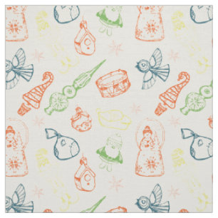Colorful christmas toys decorations hand drawn fabric