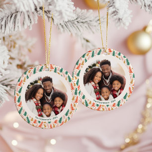 Colorful Christmas Tree 2 Sided Photo Ceramic Tree Decoration