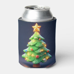 Colorful Christmas Tree Decorated with Lights Can Cooler