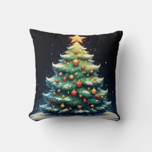 Colorful Christmas Tree Decorated with Lights Cushion