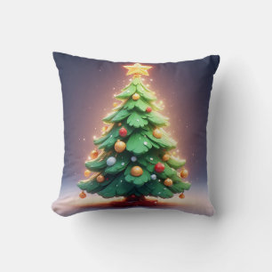 Colorful Christmas Tree Decorated with Lights Cushion