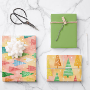 Colorful Christmas Trees – Festive Rainbow Holiday Wrapping Paper Sheet