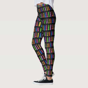 Colorful Christmas Trees on Black Leggings