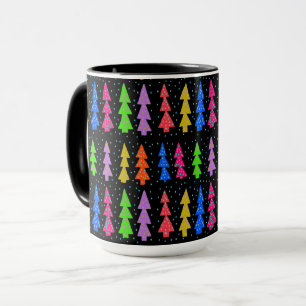Colorful Christmas Trees on Black Mug