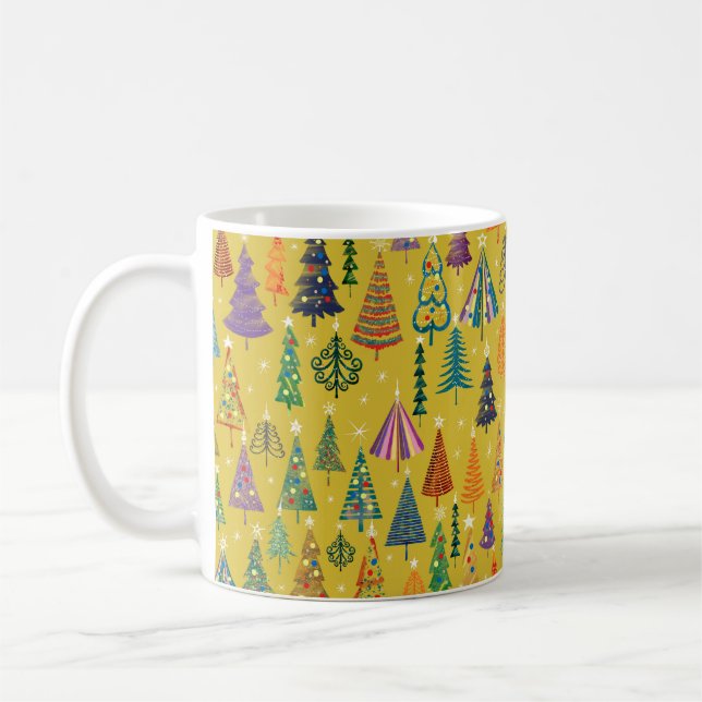 Colorful christmas trees seamless pattern backgrou coffee mug (Left)