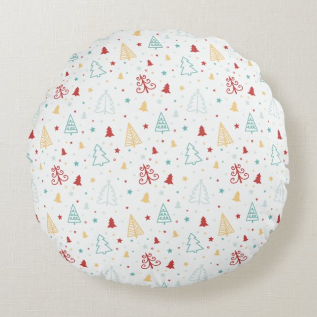Colorful Christmas Trees & Stars Pillow  (Front)