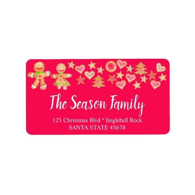Colorful Christmas watercolor gingerbread cookies Label (Front)