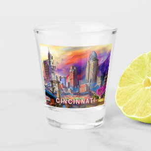 Colorful Cincinnati Skyline Abstract Art Shot Glass