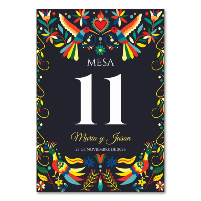 Colorful Cinco de Mayo Fiesta Spanish Wedding Table Number (Front)