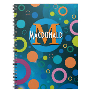 Colorful Circles Spots Rings Personalized BLUE Notebook