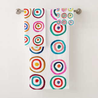 Colorful circles white simple rainbow Scandi Bath Towel Set