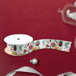 Colorful Citrus Fruits Christmas Cookies Pattern Satin Ribbon