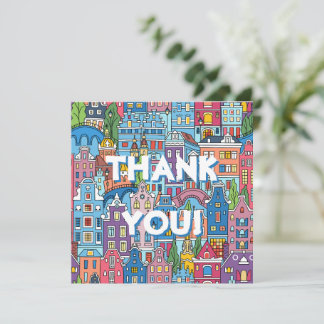 Colorful City Illustration Thank You Card Urban
