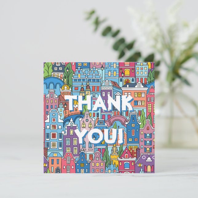 Colorful City Illustration Thank You Card Urban (Standing Front)