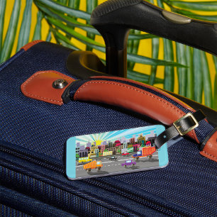 Colorful City Traffic Vibrant Urban Sunrise Luggage Tag