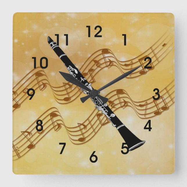 Colorful Clarinet Design Square Wall Clock (Front)