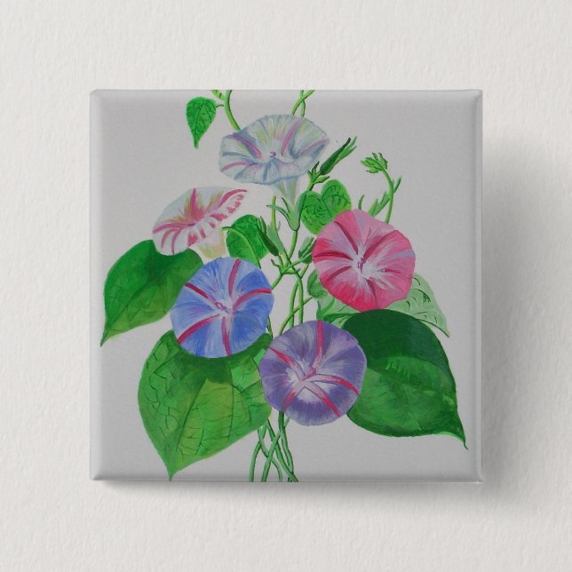 Colorful Climbing Morning Glory Botanical Art 15 Cm Square Badge (Front)